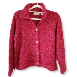 VTG 90s Marisa Christina Fluffy Pink Sweater Cardigan M Cozy Granny Cabin Soft